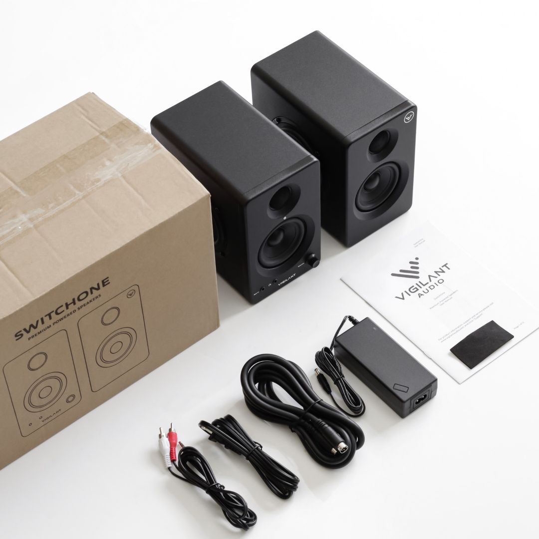 Everything in the box with SwitchOne Speakers